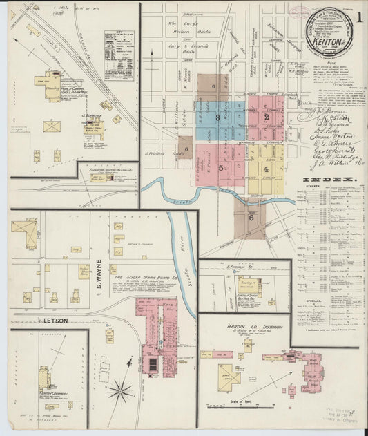 Sanborn Fire Insurance Map from Kenton, Hardin County, Ohio (1888), Sheet #0001 - Historic Sanborn Fire Insurance Map Print, vintage old map wall art, antique decor, genealogy gift, Ohio Ohio map