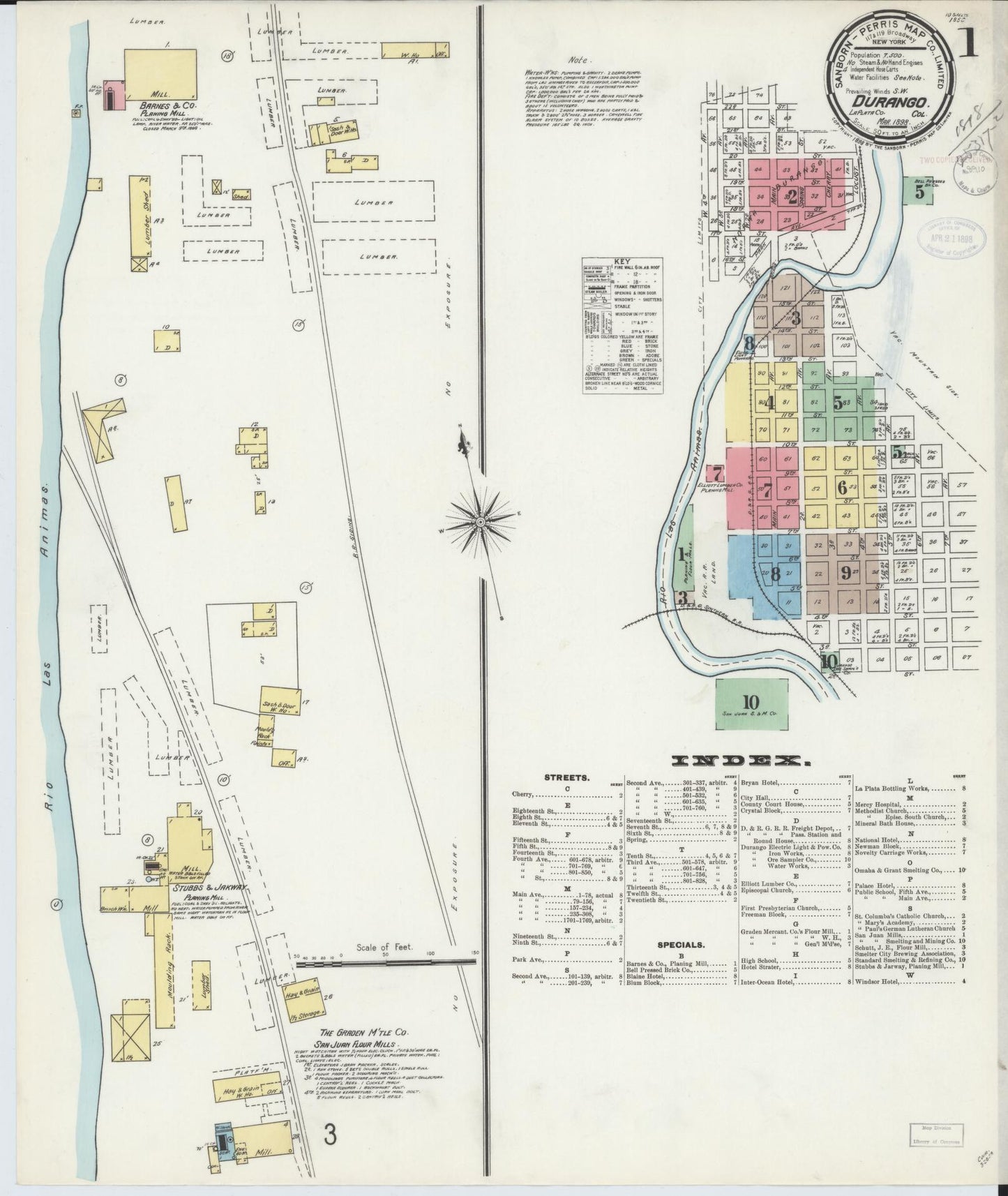 Sanborn Fire Insurance Map from Durango, La Plata County, Colorado (1898), Sheet #0001 - Complete Map Set gallery image, historic Sanborn map, vintage wall art, Colorado Colorado
