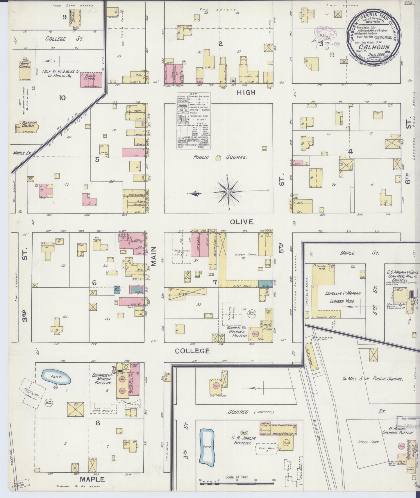 Sanborn Fire Insurance Map from Calhoun, Henry County, Missouri (1893), Sheet #0001 - Historic Sanborn Fire Insurance Map Print, vintage old map wall art, antique decor, genealogy gift, Missouri Missouri map