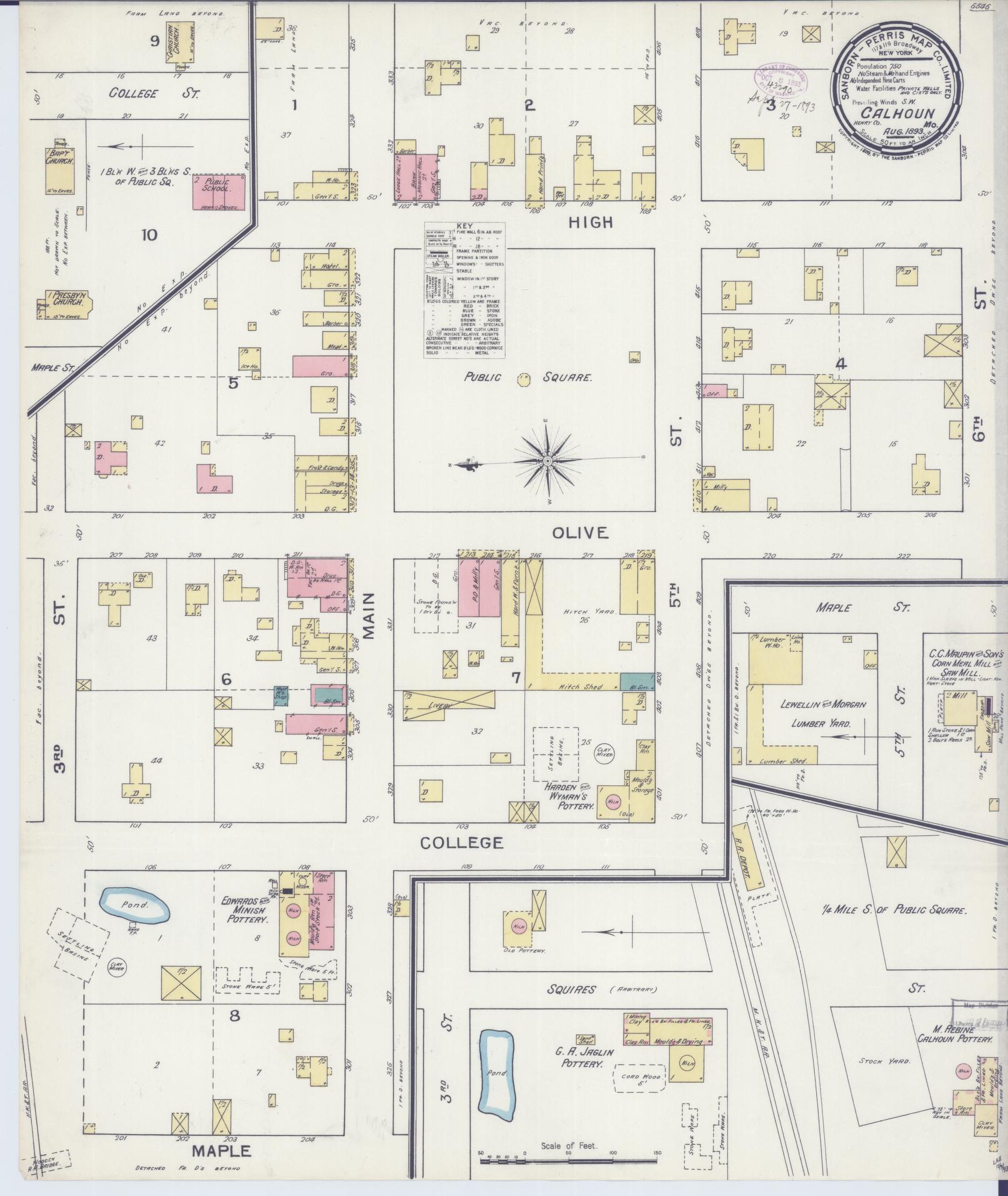 Sanborn Fire Insurance Map from Calhoun, Henry County, Missouri (1893), Sheet #0001 - Historic Sanborn Fire Insurance Map Print, vintage old map wall art, antique decor, genealogy gift, Missouri Missouri map