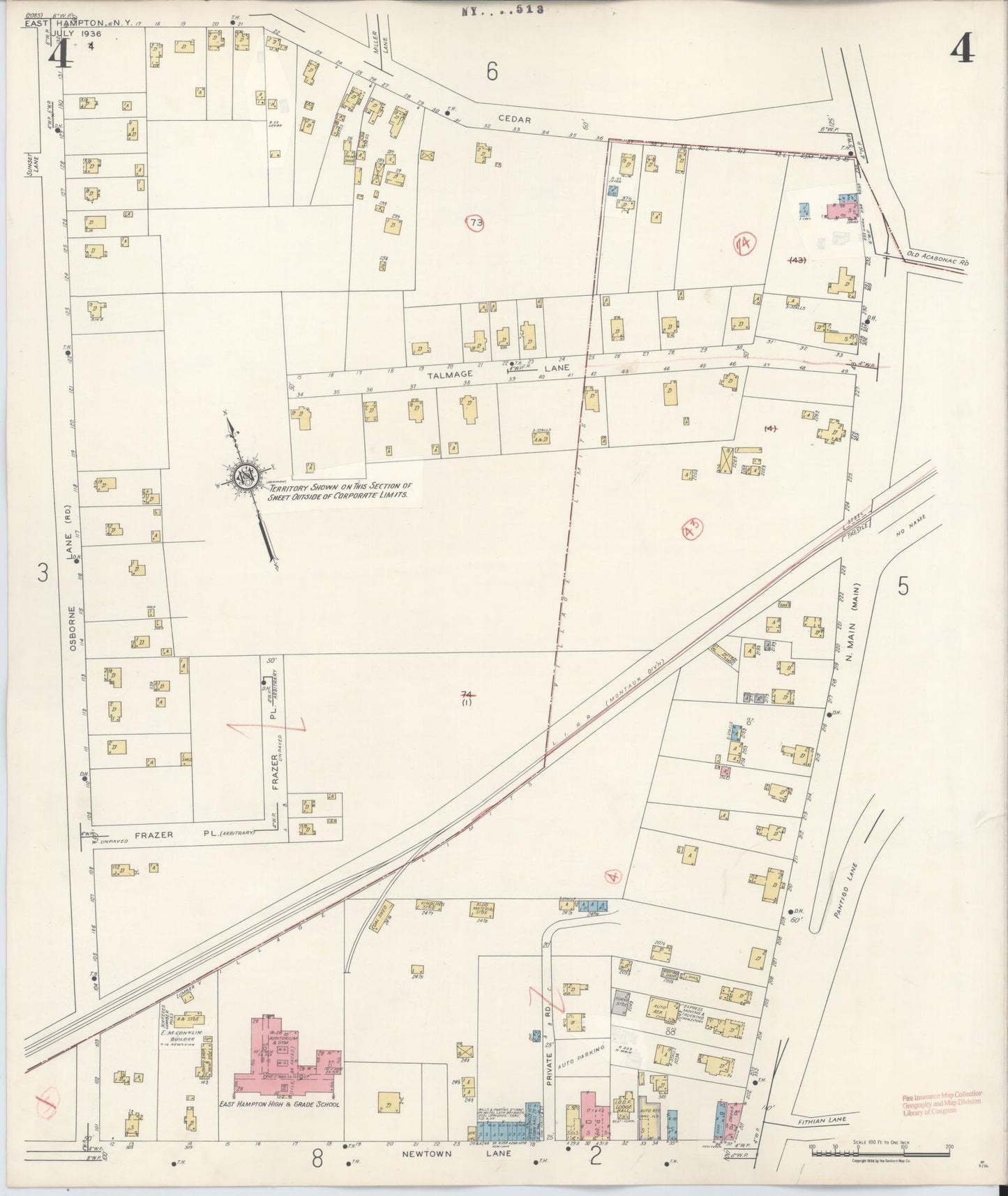Sanborn Fire Insurance Map from Easthampton, Suffolk County, New York (1943), Sheet #0004 - Complete Map Set gallery image, historic Sanborn map, vintage wall art, New York New York