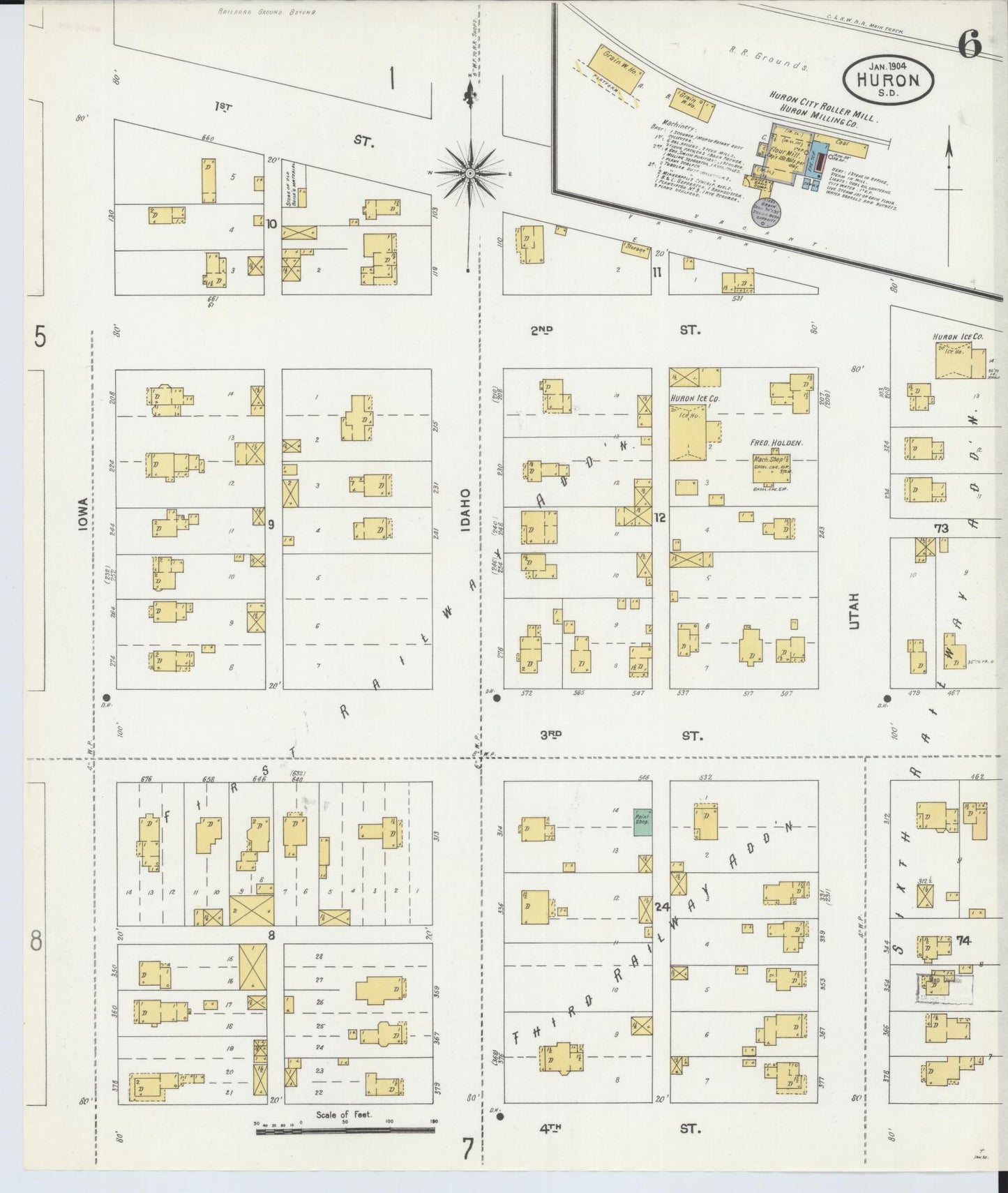 Sanborn Fire Insurance Map from Huron, Beadle County, South Dakota (1904), Sheet #0006 - Complete Map Set gallery image, historic Sanborn map, vintage wall art, South Dakota South Dakota
