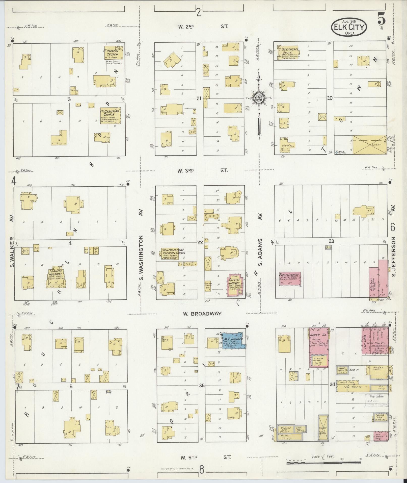Sanborn Fire Insurance Map from Elk City, Beckham County, Oklahoma (1916), Sheet #0005 - Historic Sanborn Fire Insurance Map Print, vintage old map wall art, antique decor, genealogy gift, Oklahoma Oklahoma map