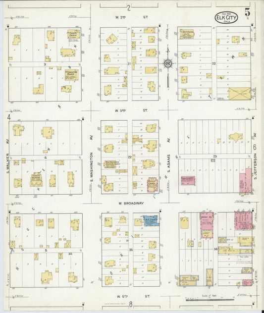 Sanborn Fire Insurance Map from Elk City, Beckham County, Oklahoma (1916), Sheet #0005 - Historic Sanborn Fire Insurance Map Print, vintage old map wall art, antique decor, genealogy gift, Oklahoma Oklahoma map