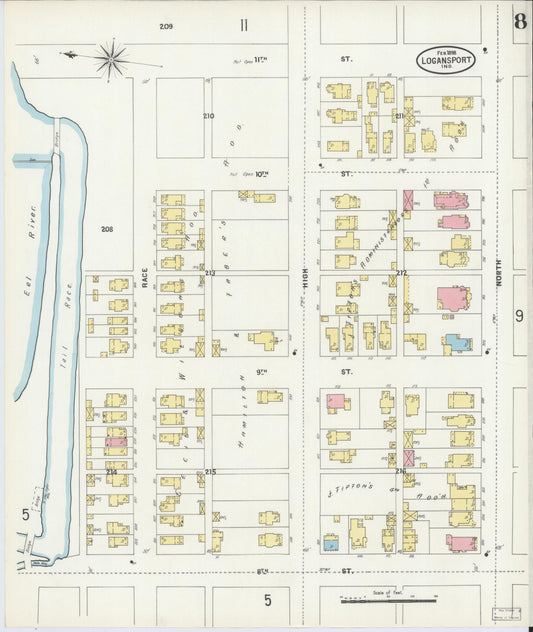 Sanborn Fire Insurance Map from Logansport, Cass County, Indiana (1898), Sheet #0008 - Historic Sanborn Fire Insurance Map Print, vintage old map wall art, antique decor, genealogy gift, Indiana Indiana map