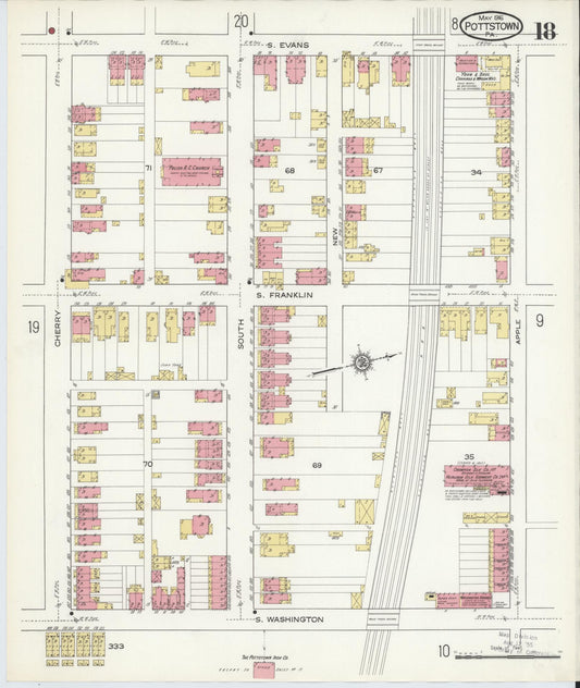 Sanborn Fire Insurance Map from Pottstown, Montgomery County, Pennsylvania (1916), Sheet #0018 - Historic Sanborn Fire Insurance Map Print, vintage old map wall art, antique decor, genealogy gift, Pennsylvania Pennsylvania map