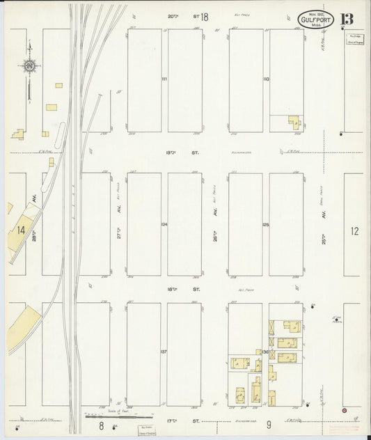 Sanborn Fire Insurance Map from Gulfport, Harrison County, Mississippi (1912), Sheet #0013 - Historic Sanborn Fire Insurance Map Print, vintage old map wall art, antique decor, genealogy gift, Mississippi Mississippi map