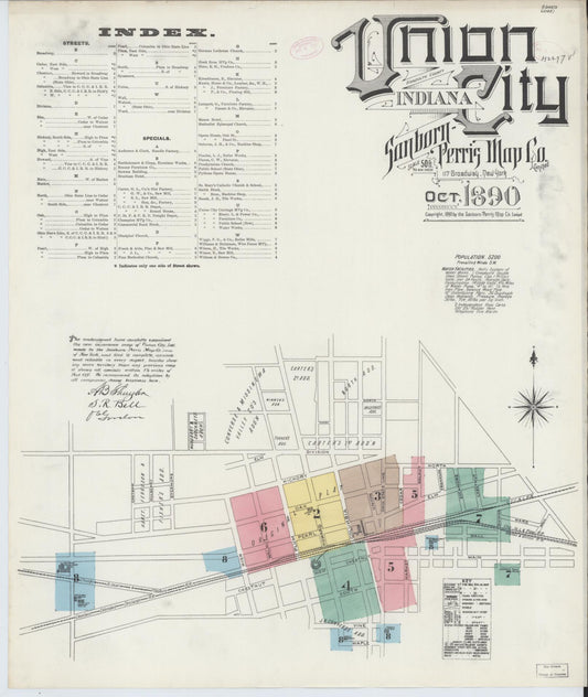 Sanborn Fire Insurance Map from Union City, Randolph County, Indiana (1890), Sheet #0001 - Historic Sanborn Fire Insurance Map Print, vintage old map wall art, antique decor, genealogy gift, Indiana Indiana map