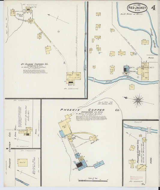 Sanborn Fire Insurance Map from Red Jacket, Houghton County, Michigan (1888), Sheet #0004 - Historic Sanborn Fire Insurance Map Print, vintage old map wall art, antique decor, genealogy gift, Michigan Michigan map