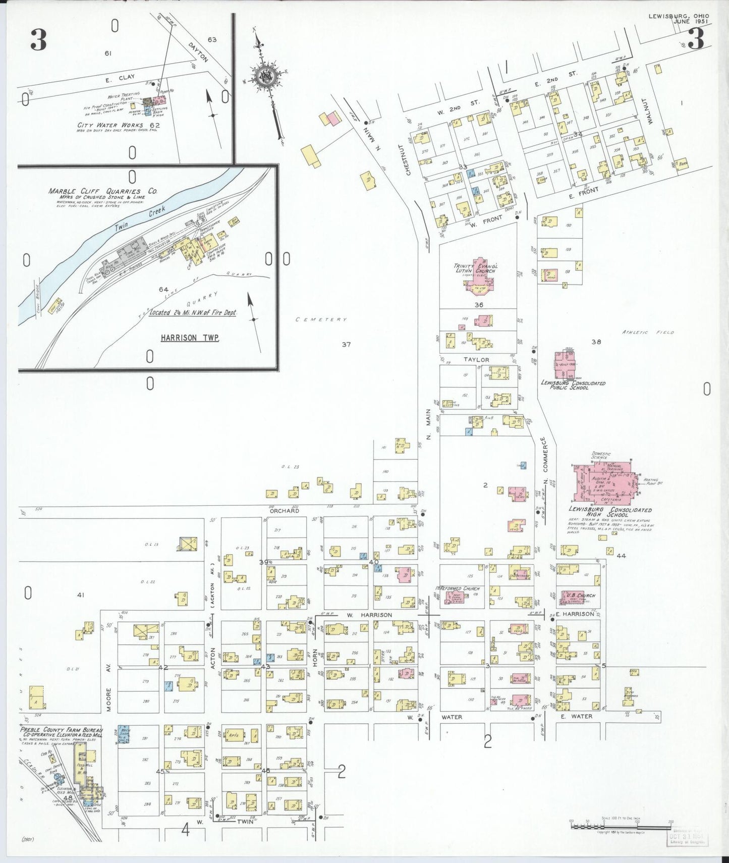Sanborn Fire Insurance Map from Lewisburg, Preble County, Ohio (1951), Sheet #0003 - Historic Sanborn Fire Insurance Map Print, vintage old map wall art, antique decor, genealogy gift, Ohio Ohio map