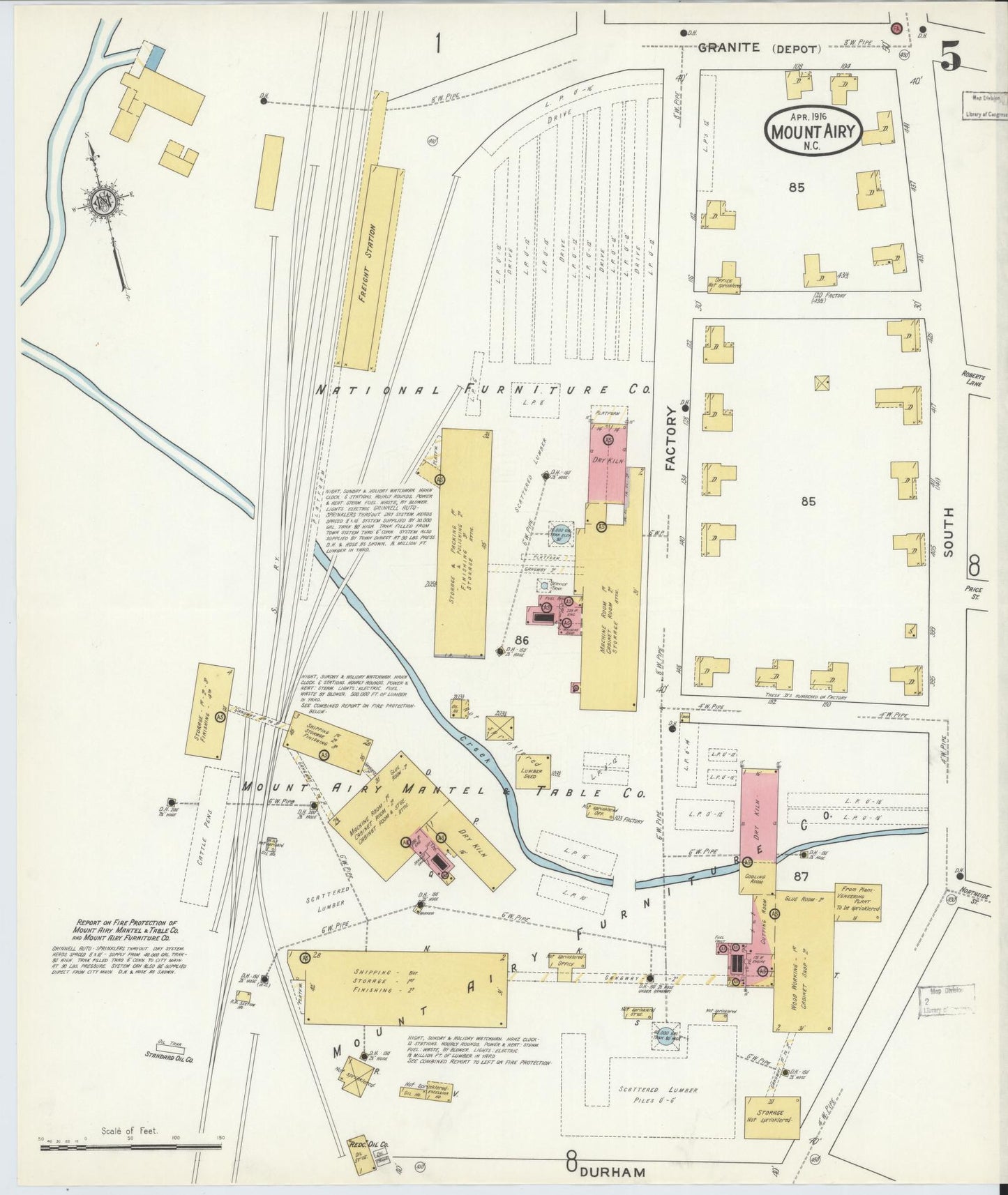 Sanborn Fire Insurance Map from Mount Airy, Surry County, North Carolina (1916), Sheet #0005 - Complete Map Set gallery image, historic Sanborn map, vintage wall art, North Carolina North Carolina