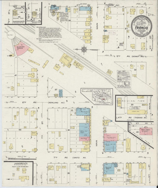 Sanborn Fire Insurance Map from Francis, Pontotoc County, Oklahoma (1915), Sheet #0001 - Historic Sanborn Fire Insurance Map Print, vintage old map wall art, antique decor, genealogy gift, Oklahoma Oklahoma map