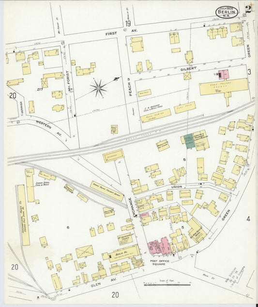 Sanborn Fire Insurance Map from Berlin, Coos County, New Hampshire (1909), Sheet #0002 - Historic Sanborn Fire Insurance Map Print, vintage old map wall art, antique decor, genealogy gift, New Hampshire New Hampshire map