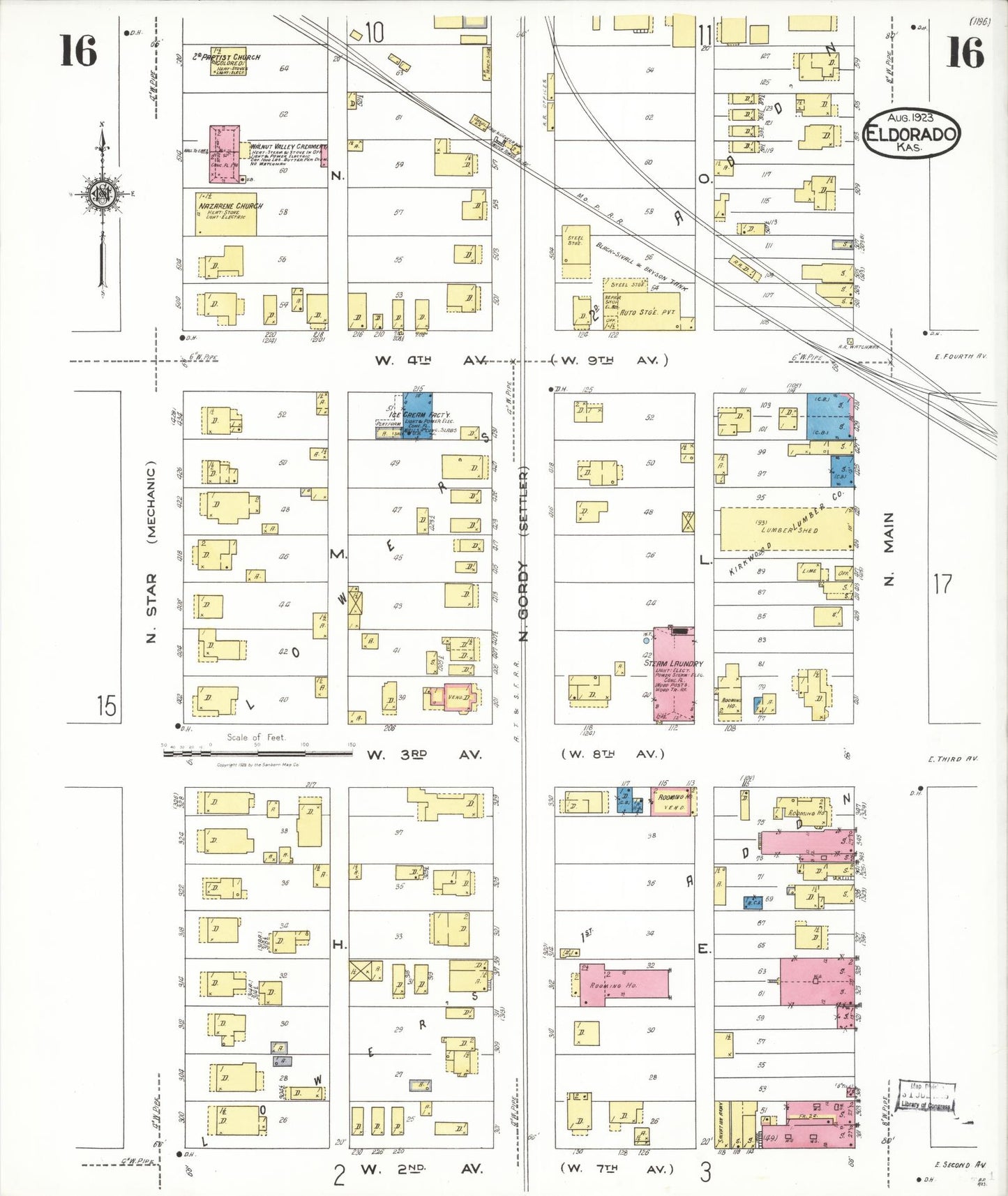 Sanborn Fire Insurance Map from El Dorado, Butler County, Kansas (1923), Sheet #0016 - Complete Map Set gallery image, historic Sanborn map, vintage wall art, Kansas Kansas