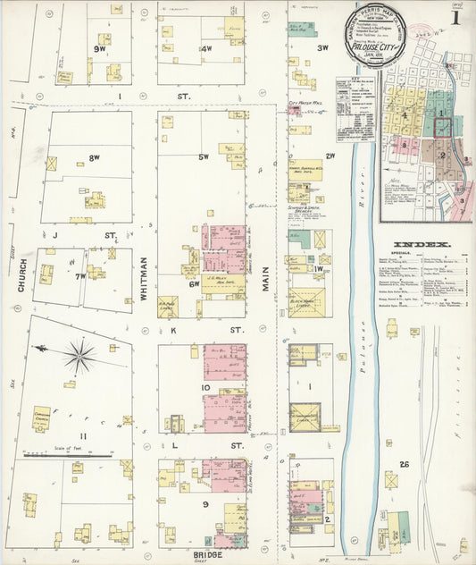 Sanborn Fire Insurance Map from Palouse City, Whitman County, Washington (1891), Sheet #0001 - Complete Map Set gallery image, historic Sanborn map, vintage wall art, Washington Washington