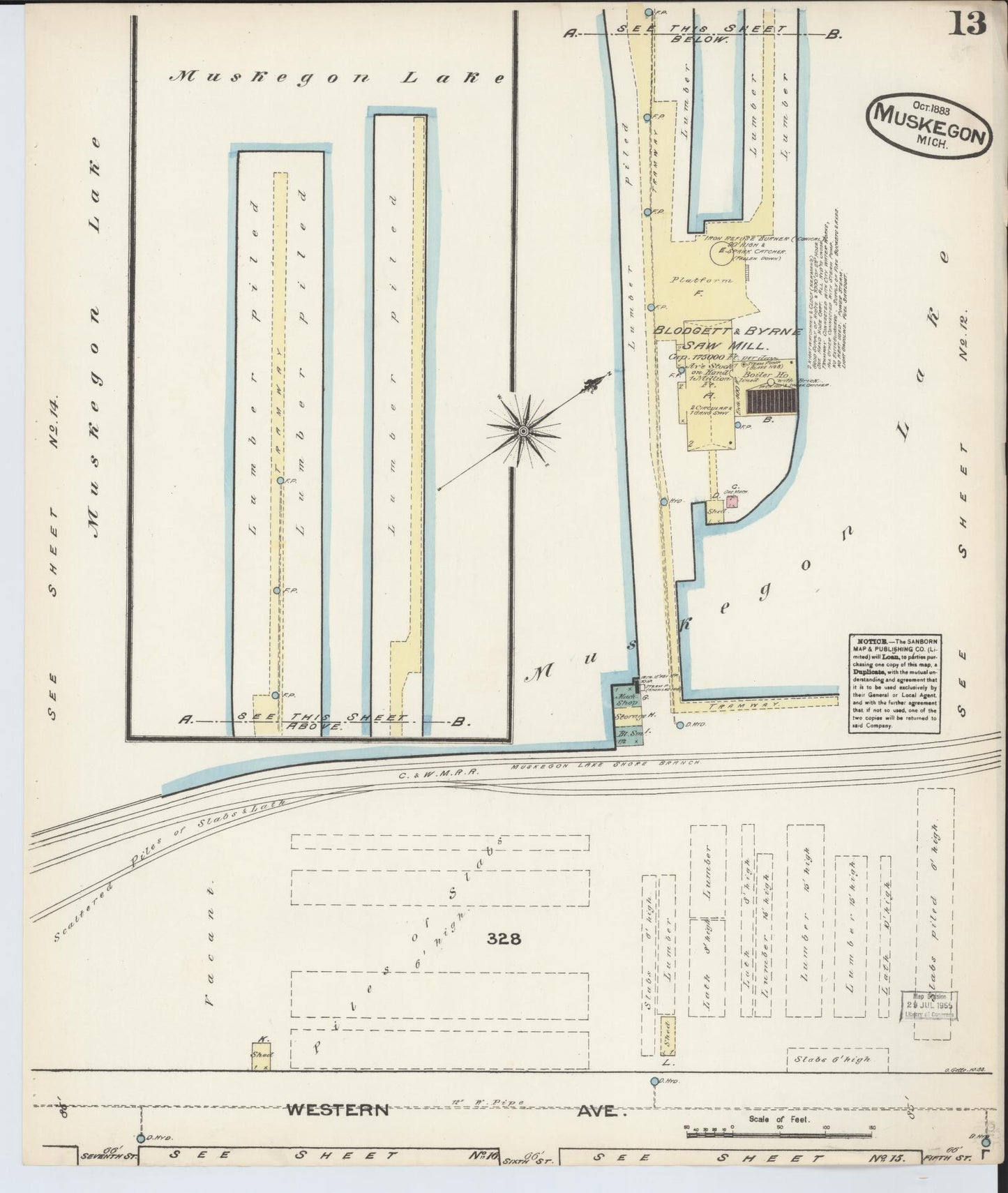 Sanborn Fire Insurance Map from Muskegon, Muskegon County, Michigan (1883), Sheet #0013 - Complete Map Set gallery image, historic Sanborn map, vintage wall art, Michigan Michigan