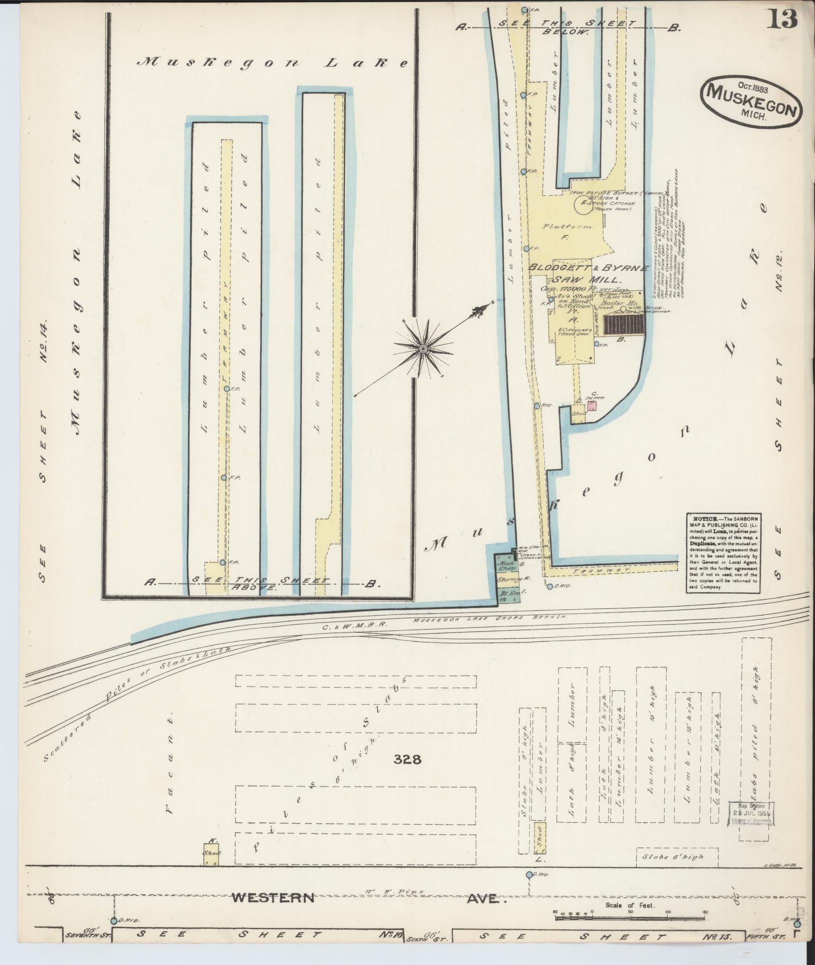 Sanborn Fire Insurance Map from Muskegon, Muskegon County, Michigan (1883), Sheet #0013 - Complete Map Set gallery image, historic Sanborn map, vintage wall art, Michigan Michigan