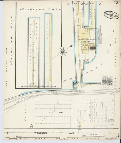 Sanborn Fire Insurance Map from Muskegon, Muskegon County, Michigan (1883), Sheet #0013 - Complete Map Set gallery image, historic Sanborn map, vintage wall art, Michigan Michigan