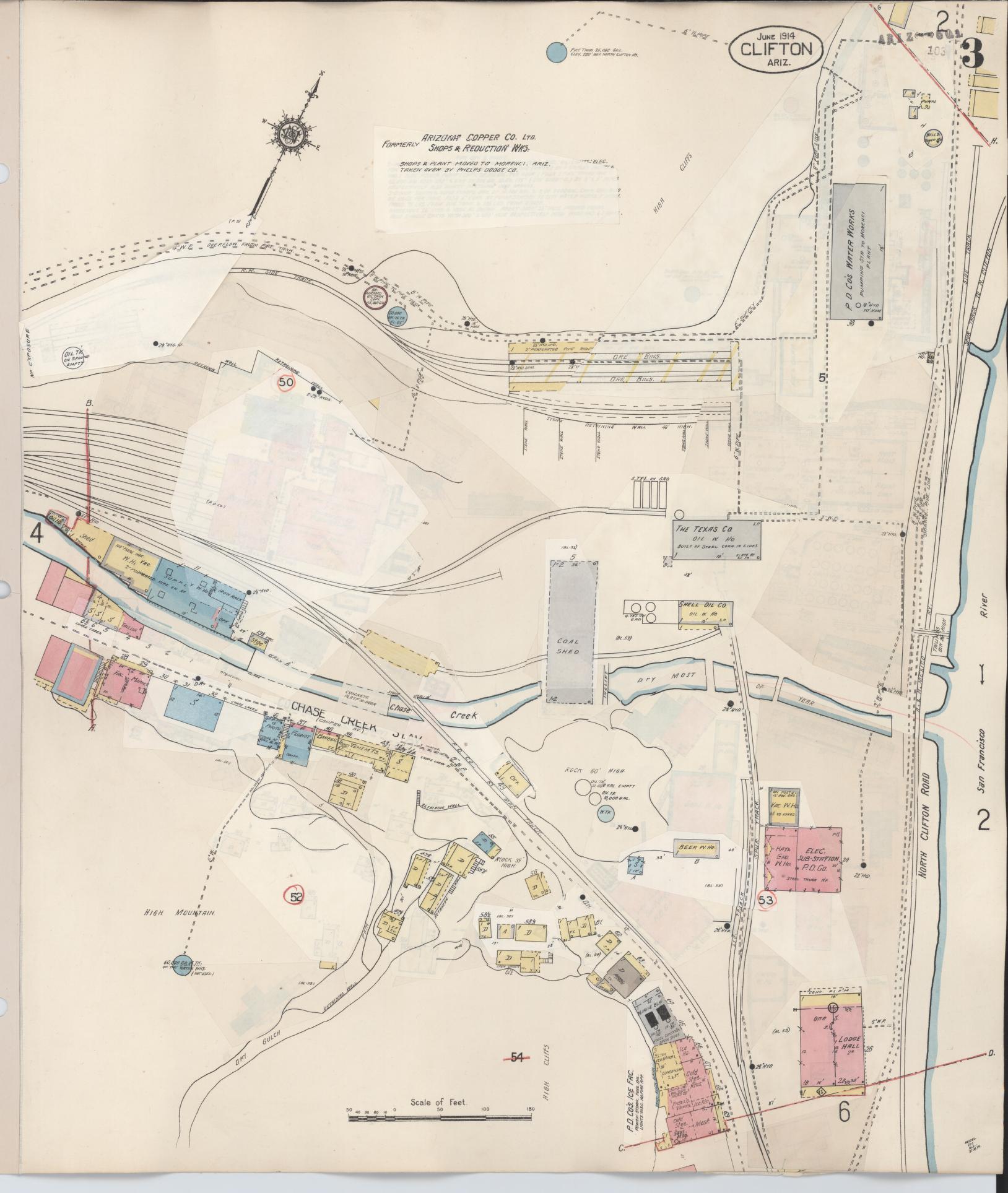 Sanborn Fire Insurance Map from Clifton, Greenlee County, Arizona (1948), Sheet #0003 - Historic Sanborn Fire Insurance Map Print, vintage old map wall art, antique decor, genealogy gift, Arizona Arizona map