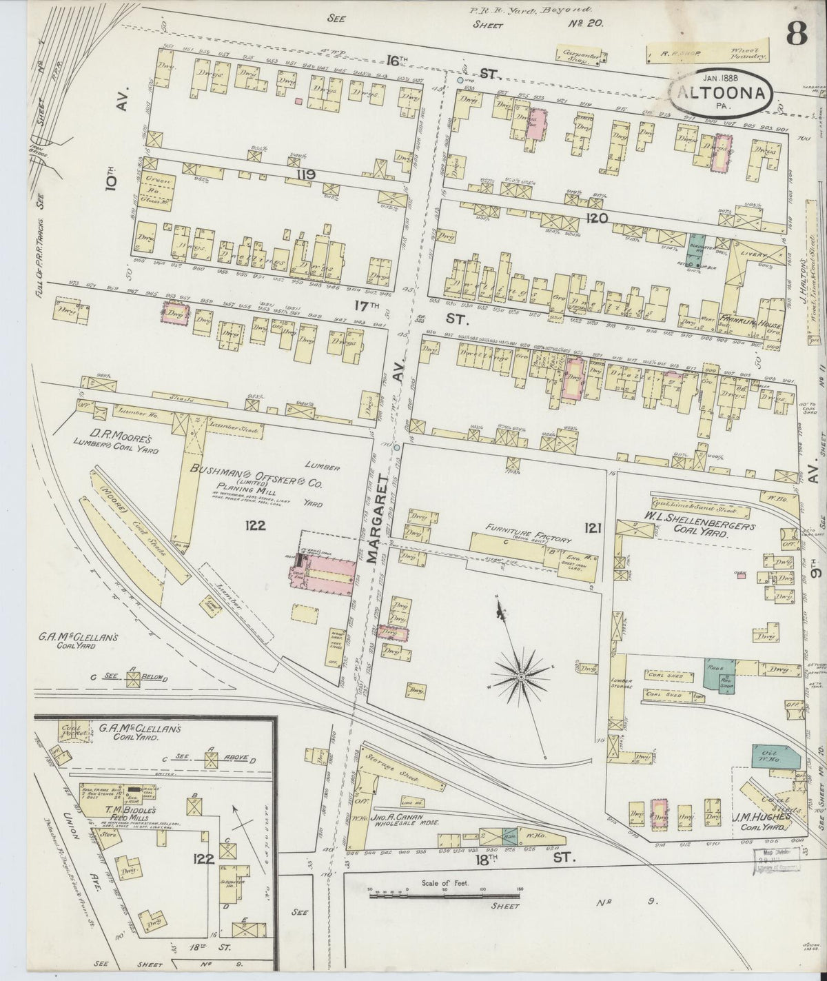 Sanborn Fire Insurance Map from Altoona, Blair County, Pennsylvania (1888), Sheet #0008 - Complete Map Set gallery image, historic Sanborn map, vintage wall art, Pennsylvania Pennsylvania