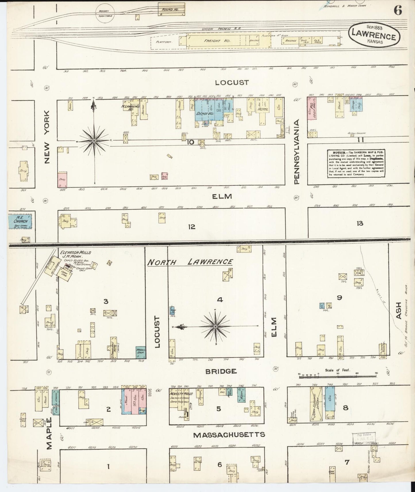Sanborn Fire Insurance Map from Lawrence, Douglas County, Kansas (1883), Sheet #0006 - Complete Map Set gallery image, historic Sanborn map, vintage wall art, Kansas Kansas