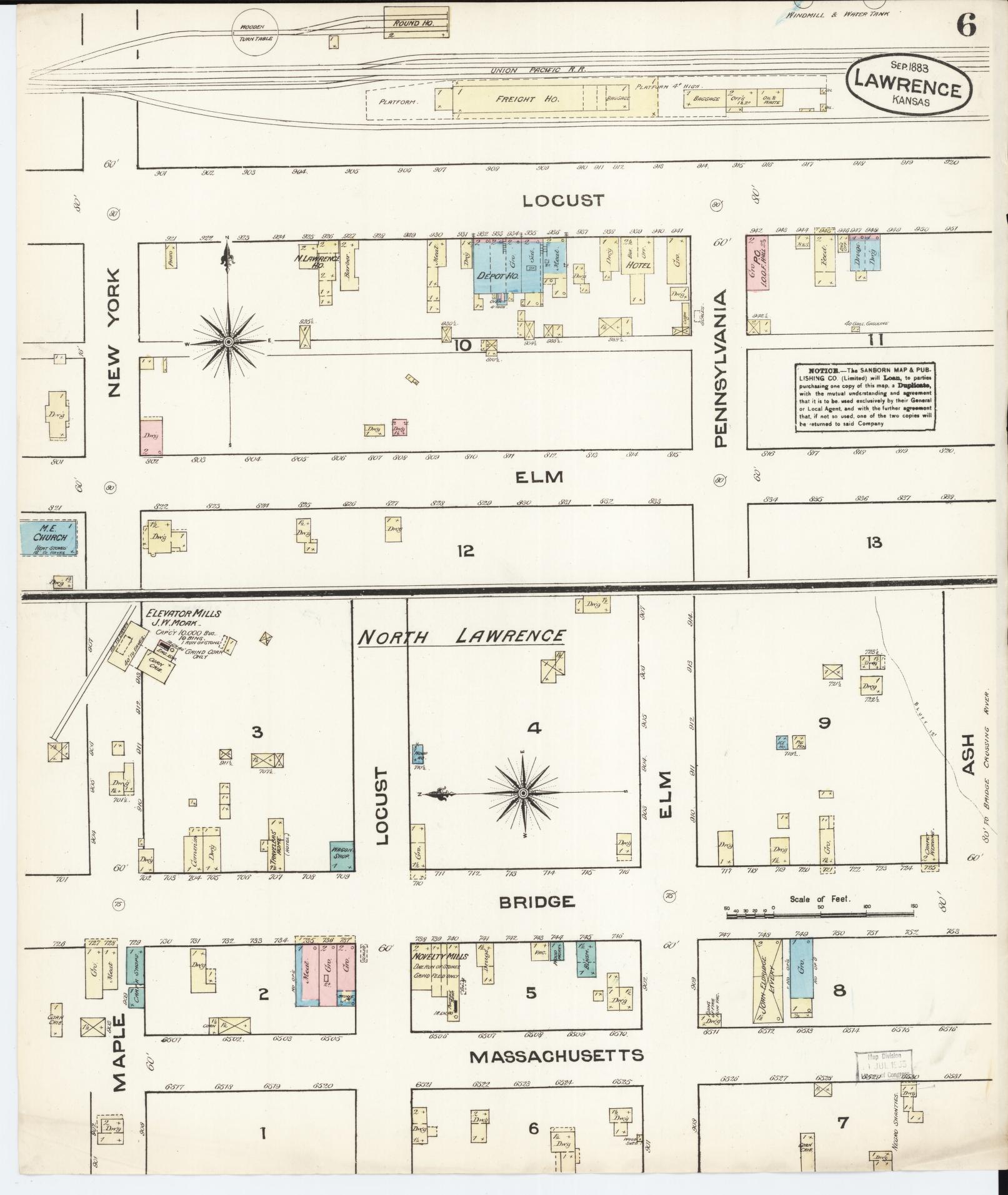 Sanborn Fire Insurance Map from Lawrence, Douglas County, Kansas (1883), Sheet #0006 - Complete Map Set gallery image, historic Sanborn map, vintage wall art, Kansas Kansas