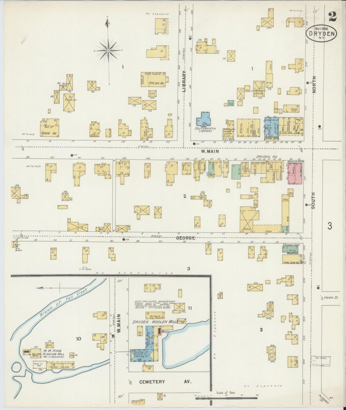 Sanborn Fire Insurance Map from Dryden, Tompkins County, New York (1904), Sheet #0002 - Complete Map Set gallery image, historic Sanborn map, vintage wall art, New York New York