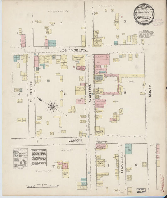 Sanborn Fire Insurance Map from Anaheim, Orange County, California (1885), Sheet #0001 - Historic Sanborn Fire Insurance Map Print, vintage old map wall art, antique decor, genealogy gift, California California map