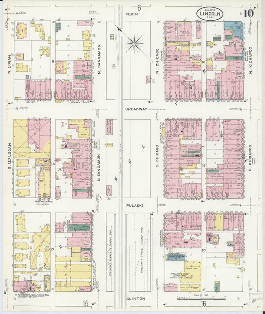 Sanborn Fire Insurance Map from Lincoln, Logan County, Illinois (1909), Sheet #0010 - Historic Sanborn Fire Insurance Map Print, vintage old map wall art, antique decor, genealogy gift, Illinois Illinois map