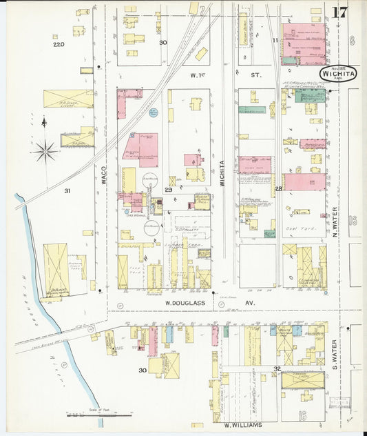 Sanborn Fire Insurance Map from Wichita, Sedgwick County, Kansas (1892), Sheet #0017 - Historic Sanborn Fire Insurance Map Print, vintage old map wall art, antique decor, genealogy gift, Kansas Kansas map
