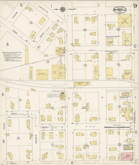 Sanborn Fire Insurance Map from McMinnville, Yamhill County, Oregon (1912), Sheet #0009 - Historic Sanborn Fire Insurance Map Print, vintage old map wall art, antique decor, genealogy gift, Oregon Oregon map