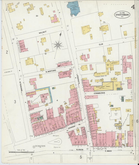 Sanborn Fire Insurance Map from Spartanburg, Spartanburg County, South Carolina (1902), Sheet #0004 - Historic Sanborn Fire Insurance Map Print, vintage old map wall art, antique decor, genealogy gift, South Carolina South Carolina map