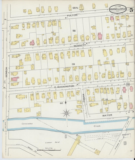Sanborn Fire Insurance Map from Hornell, Steuben County, New York (1893), Sheet #0005 - Historic Sanborn Fire Insurance Map Print, vintage old map wall art, antique decor, genealogy gift, New York New York map