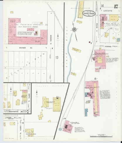Sanborn Fire Insurance Map from Grand Haven, Ottawa County, Michigan (1912), Sheet #0017 - Historic Sanborn Fire Insurance Map Print, vintage old map wall art, antique decor, genealogy gift, Michigan Michigan map