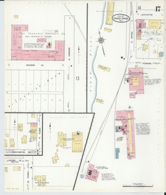 Sanborn Fire Insurance Map from Grand Haven, Ottawa County, Michigan (1912), Sheet #0017 - Historic Sanborn Fire Insurance Map Print, vintage old map wall art, antique decor, genealogy gift, Michigan Michigan map