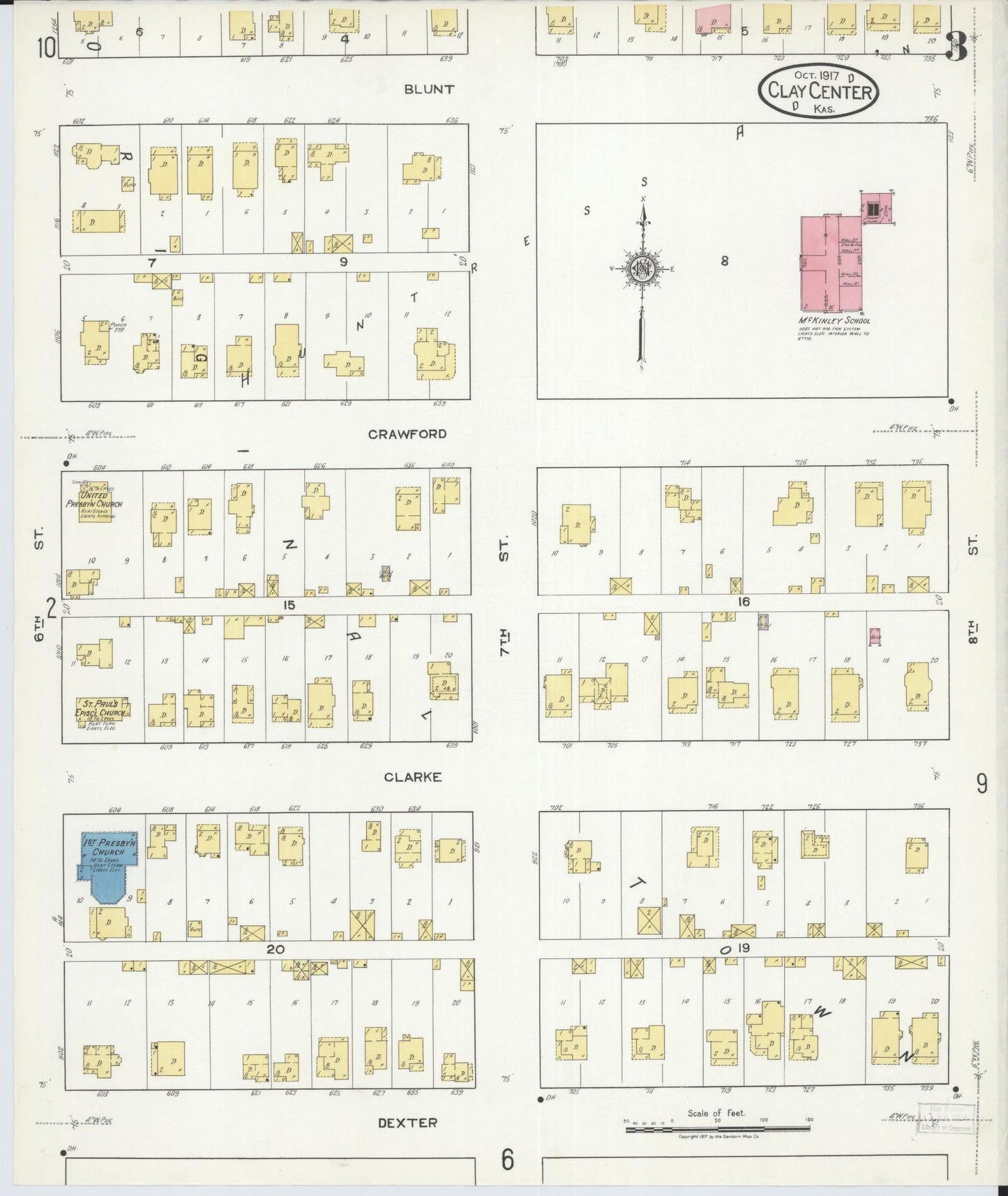 Sanborn Fire Insurance Map from Clay Center, Clay County, Kansas (1917), Sheet #0003 - Complete Map Set gallery image, historic Sanborn map, vintage wall art, Kansas Kansas