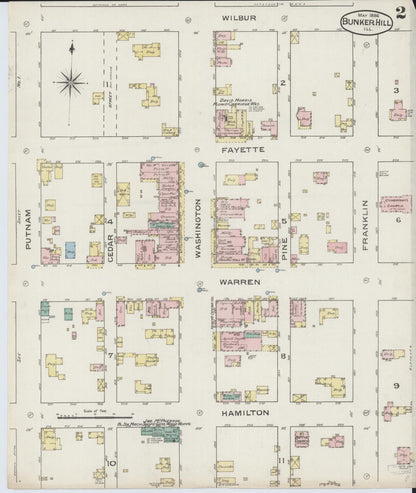 Sanborn Fire Insurance Map from Bunker Hill, Macoupin County, Illinois (1886), Sheet #0002 - Historic Sanborn Fire Insurance Map Print, vintage old map wall art, antique decor, genealogy gift, Illinois Illinois map
