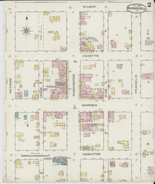 Sanborn Fire Insurance Map from Bunker Hill, Macoupin County, Illinois (1886), Sheet #0002 - Historic Sanborn Fire Insurance Map Print, vintage old map wall art, antique decor, genealogy gift, Illinois Illinois map