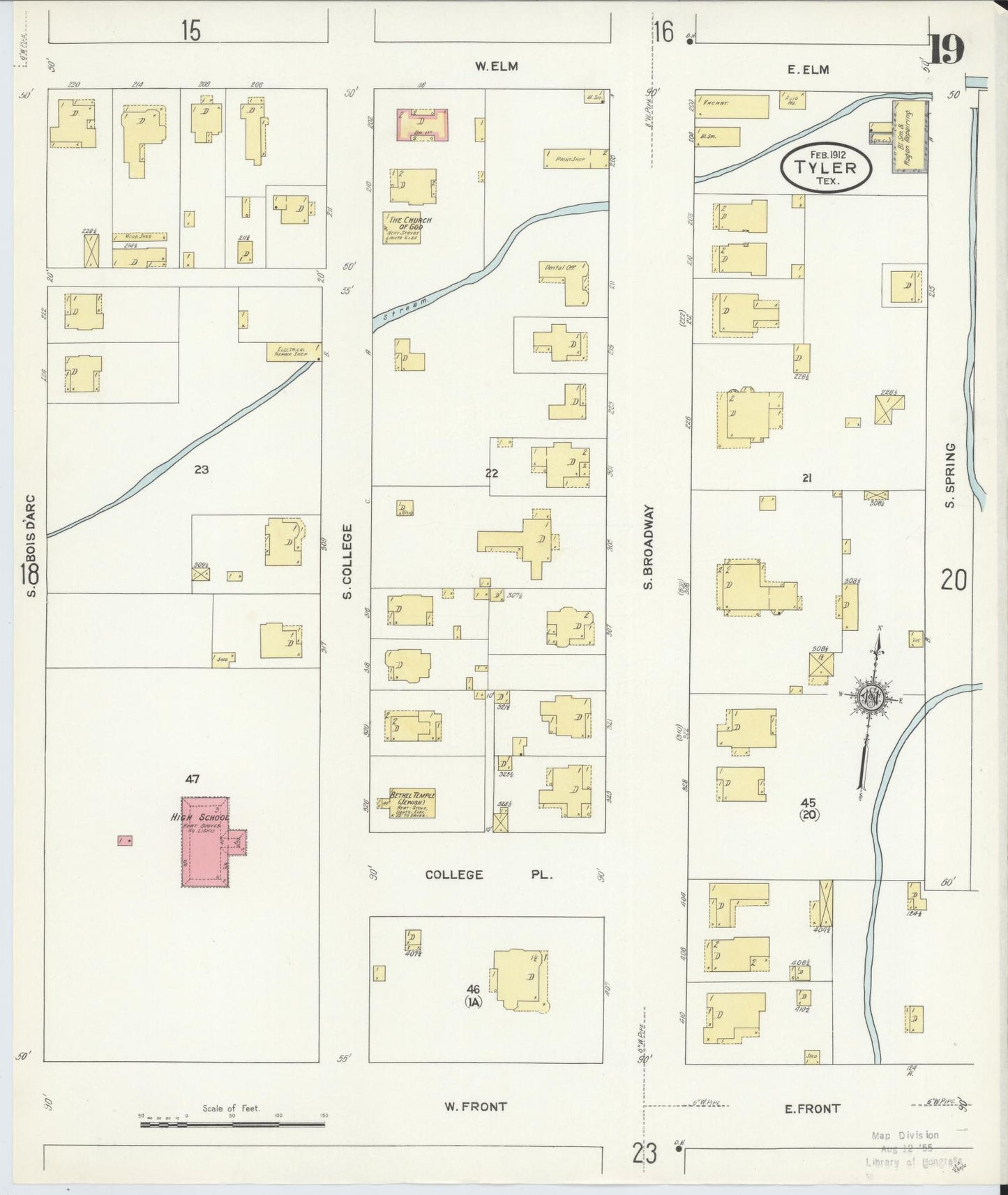 Sanborn Fire Insurance Map from Tyler, Smith County, Texas (1912), Sheet #0019 - Historic Sanborn Fire Insurance Map Print, vintage old map wall art, antique decor, genealogy gift, Texas Texas map