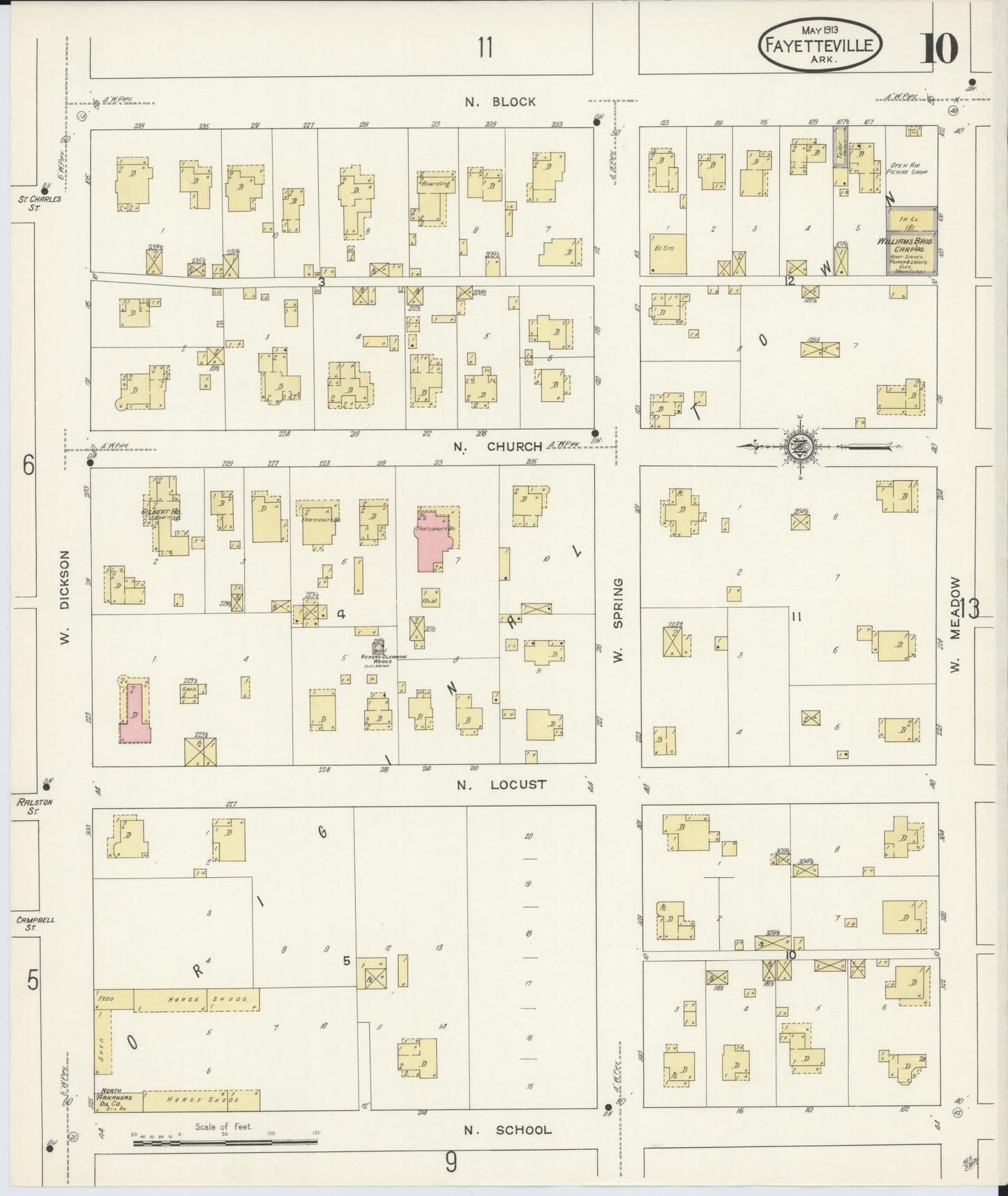 Sanborn Fire Insurance Map from Fayetteville, Washington County, Arkansas (1913), Sheet #0010 - Complete Map Set gallery image, historic Sanborn map, vintage wall art, Arkansas Arkansas