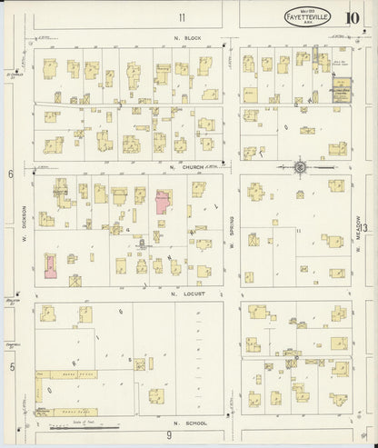 Sanborn Fire Insurance Map from Fayetteville, Washington County, Arkansas (1913), Sheet #0010 - Complete Map Set gallery image, historic Sanborn map, vintage wall art, Arkansas Arkansas