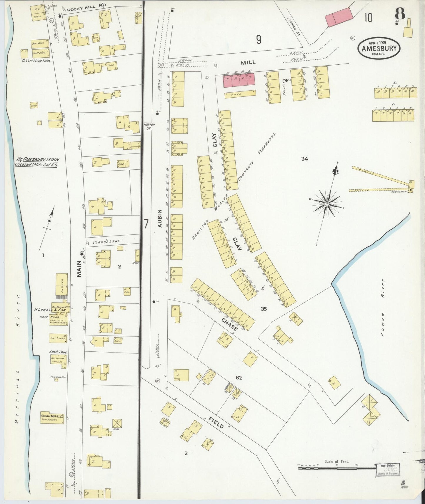 Sanborn Fire Insurance Map from Amesbury, Essex County, Massachusetts (1909), Sheet #0008 - Complete Map Set gallery image, historic Sanborn map, vintage wall art, Massachusetts Massachusetts