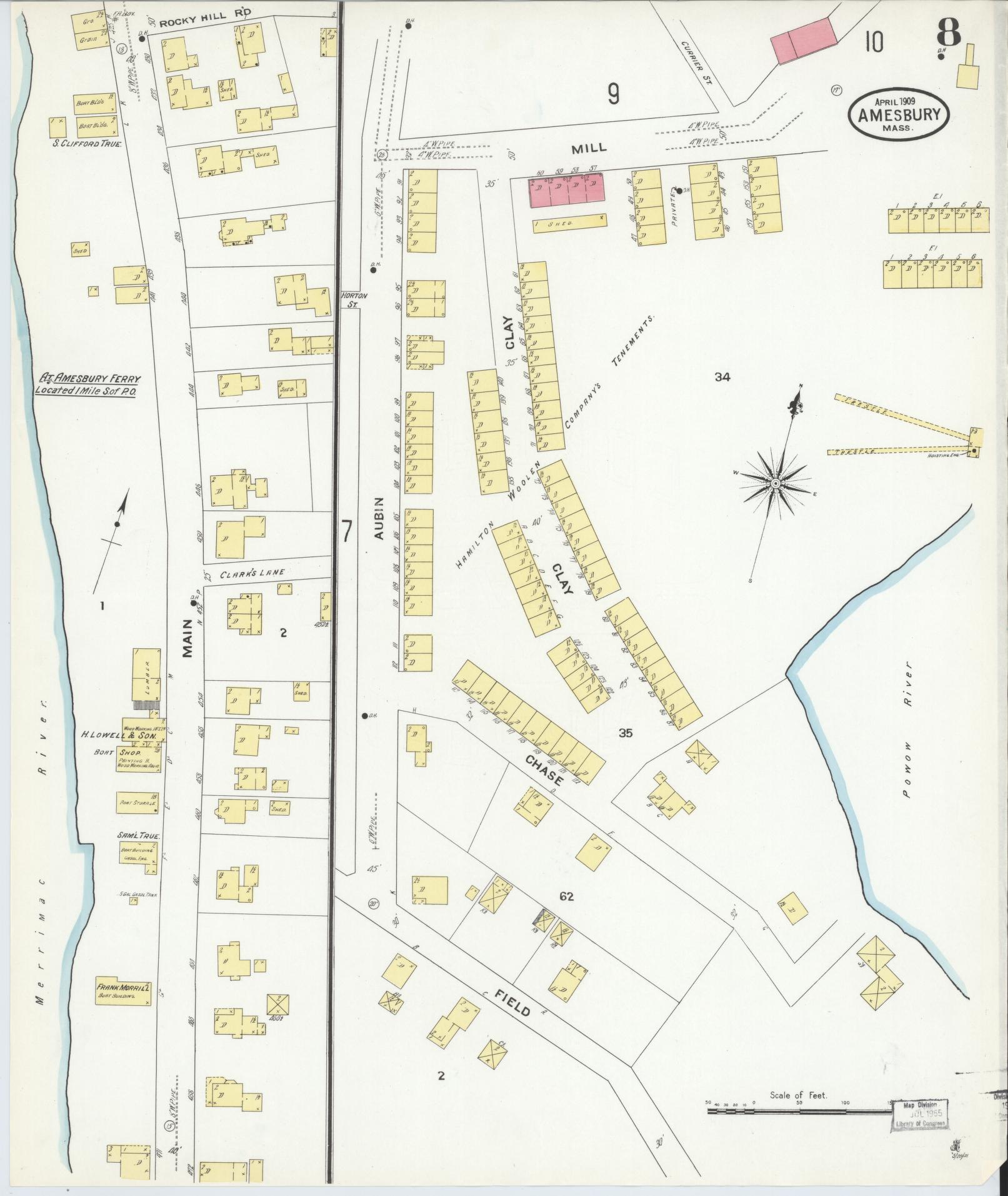 Sanborn Fire Insurance Map from Amesbury, Essex County, Massachusetts (1909), Sheet #0008 - Complete Map Set gallery image, historic Sanborn map, vintage wall art, Massachusetts Massachusetts
