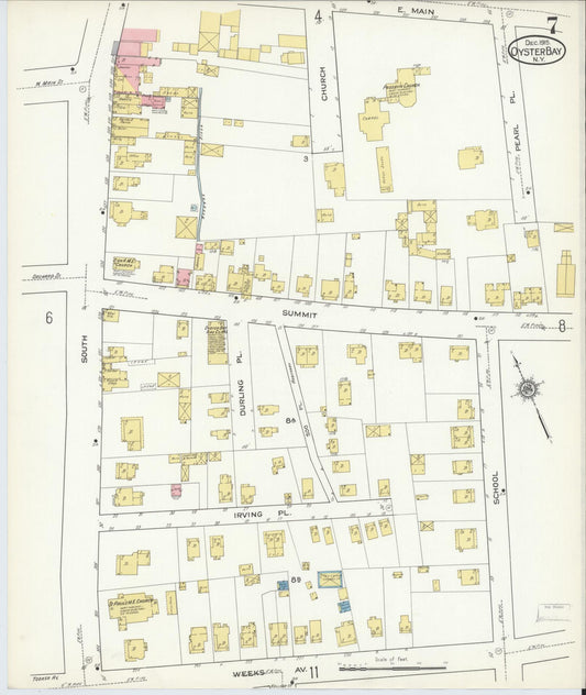 Sanborn Fire Insurance Map from Oyster Bay, Nassau County, New York (1915), Sheet #0007 - Historic Sanborn Fire Insurance Map Print, vintage old map wall art, antique decor, genealogy gift, New York New York map