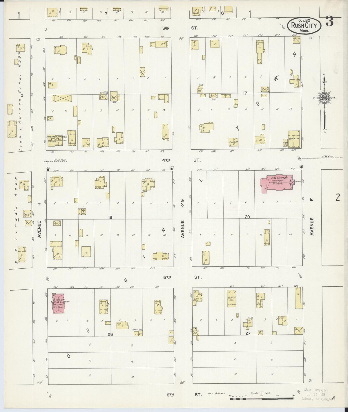 Sanborn Fire Insurance Map from Rush City, Chisago County, Minnesota (1912), Sheet #0003 - Historic Sanborn Fire Insurance Map Print, vintage old map wall art, antique decor, genealogy gift, Minnesota Minnesota map
