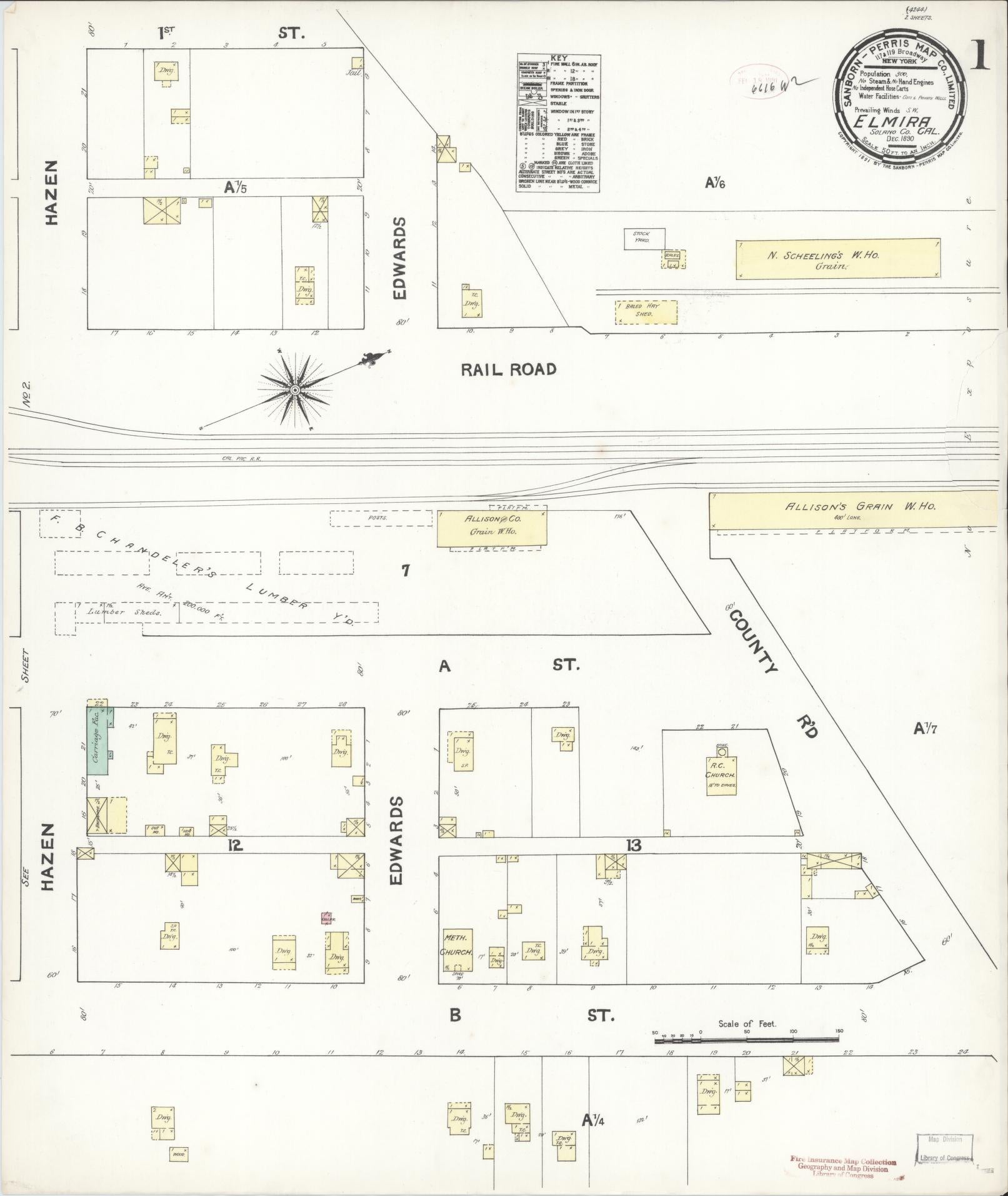 Sanborn Fire Insurance Map from Elmira, Solano County, California (1890), Sheet #0001 - Complete Map Set gallery image, historic Sanborn map, vintage wall art, California California
