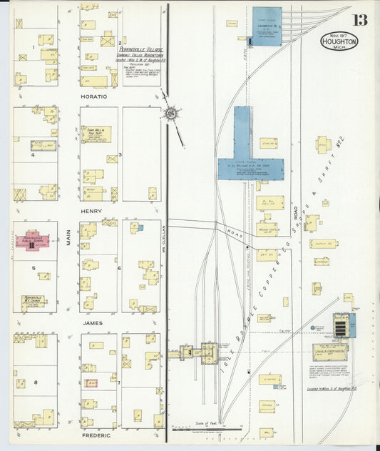 Sanborn Fire Insurance Map from Houghton, Houghton County, Michigan (1917), Sheet #0013 - Historic Sanborn Fire Insurance Map Print, vintage old map wall art, antique decor, genealogy gift, Michigan Michigan map