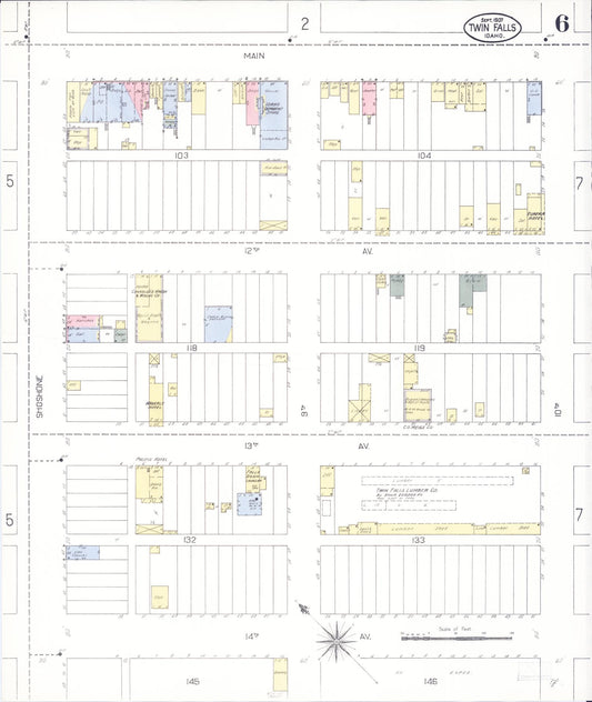 Sanborn Fire Insurance Map from Twin Falls, Twin Falls County, Idaho (1907), Sheet #0006 - Historic Sanborn Fire Insurance Map Print, vintage old map wall art, antique decor, genealogy gift, Falls Idaho map
