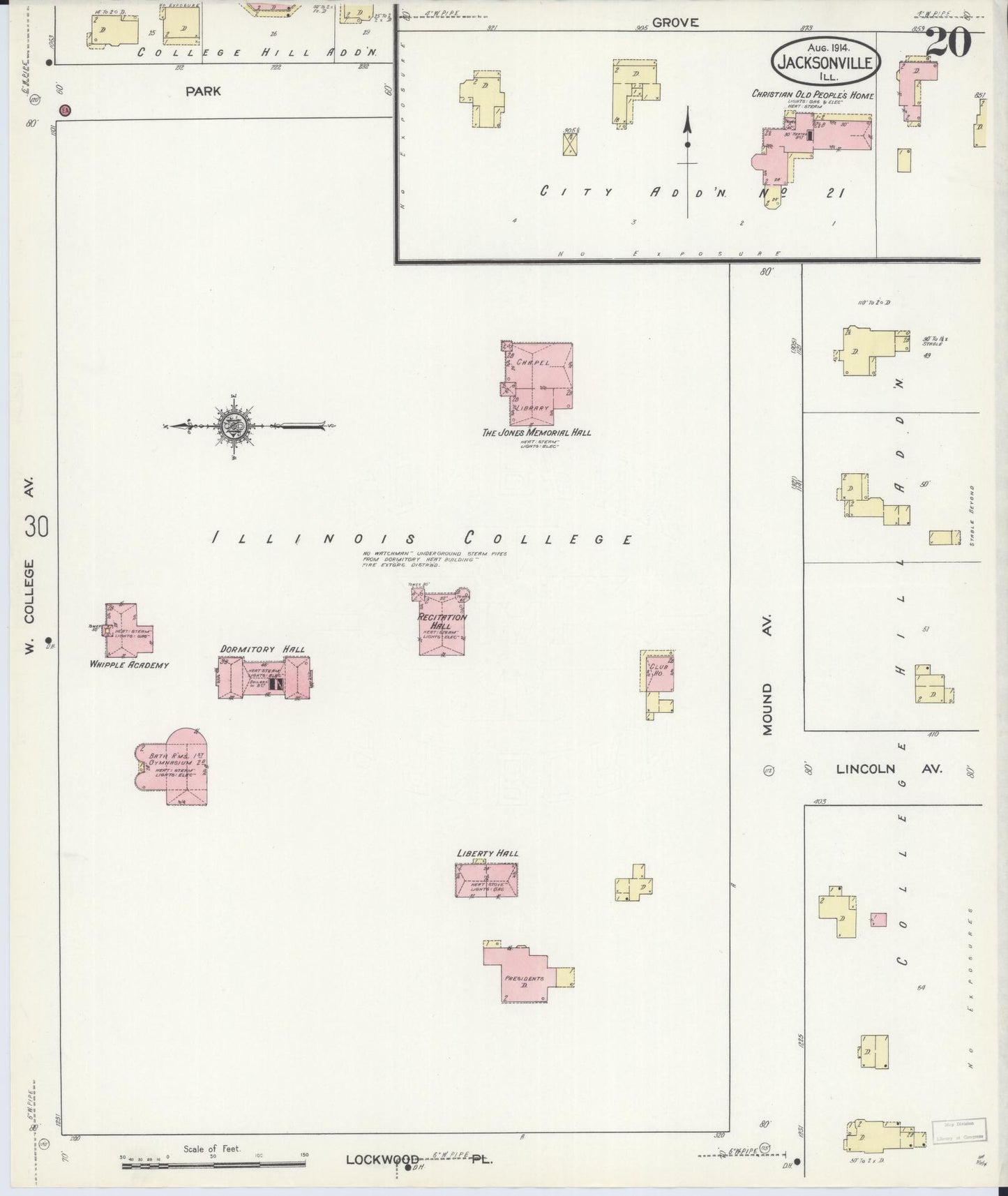 Sanborn Fire Insurance Map from Jacksonville, Morgan County, Illinois (1914), Sheet #0020 - Complete Map Set gallery image, historic Sanborn map, vintage wall art, Illinois Illinois