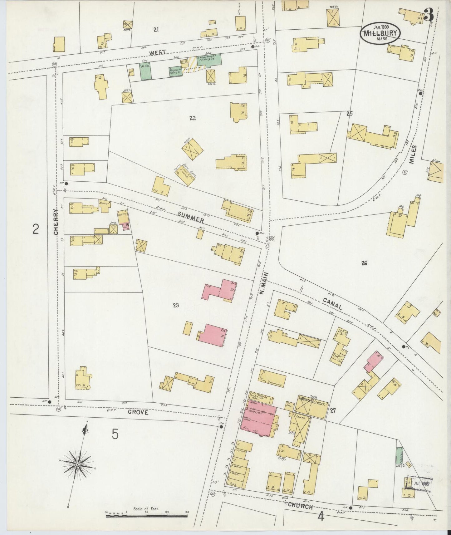 Sanborn Fire Insurance Map from Millbury, Worcester County, Massachusetts (1899), Sheet #0003 - Complete Map Set gallery image, historic Sanborn map, vintage wall art, Massachusetts Massachusetts